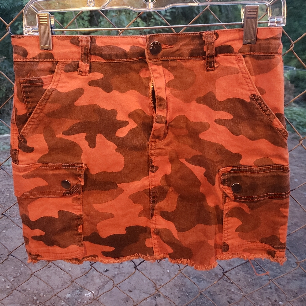 orange camo mini skirt